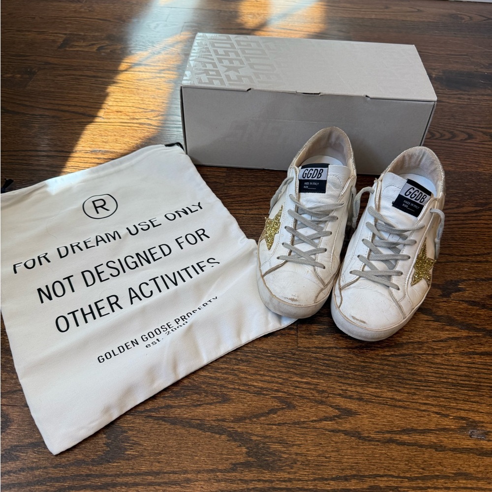 Golden Goose White Sneakers with Gold Stars